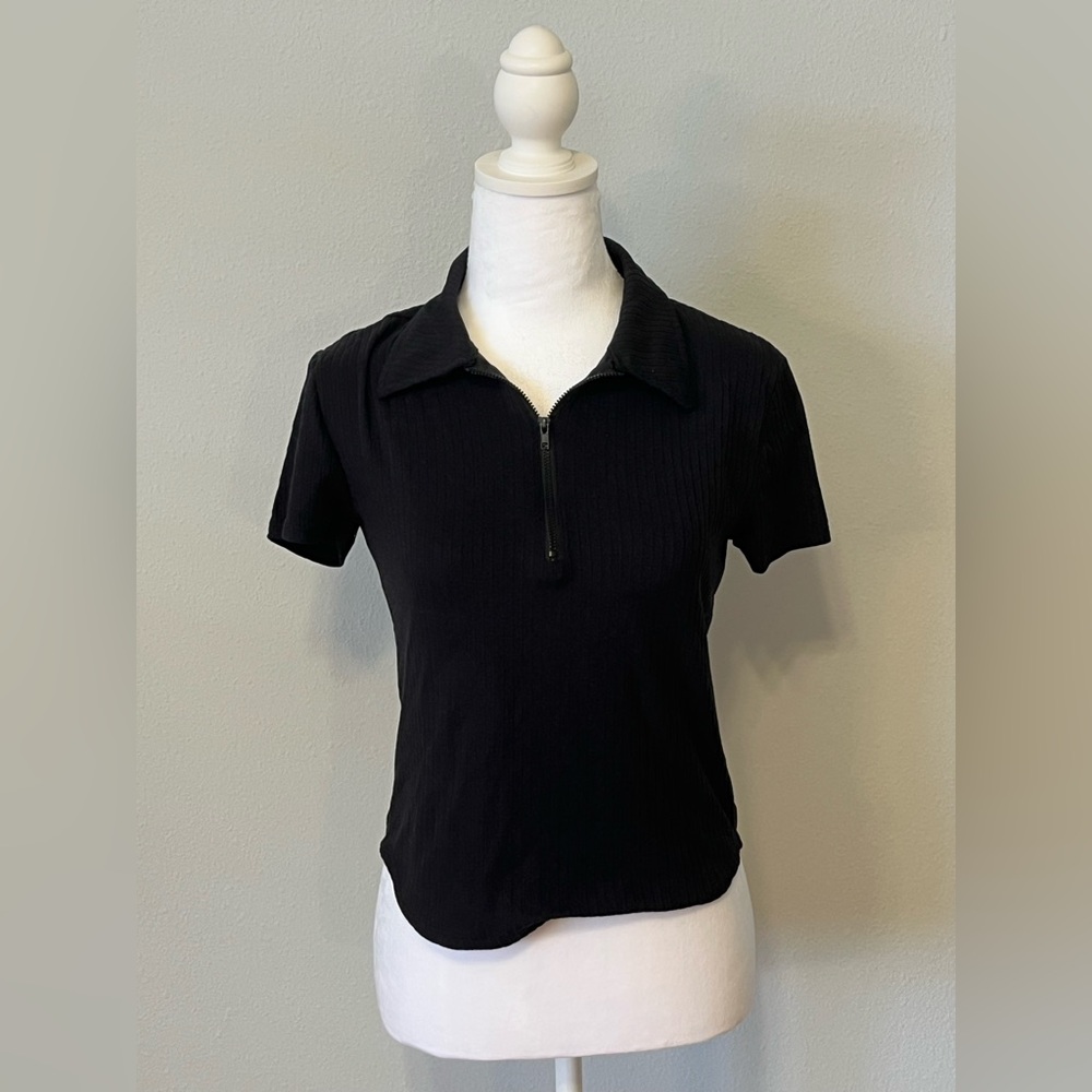 Black Zipper Polo Top